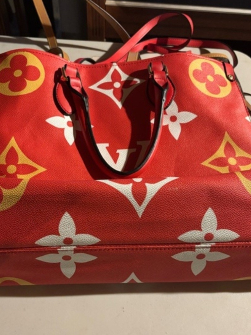 Louis Vuitton Red and Yellow Oversized Monogram Tote - Picture 3 of 8